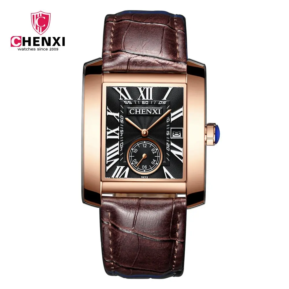 Luxury Brand CHENXI Square Men Watches Unique Design Rose Gold Calendar Stop Watch Genuine Leather Quartz Business Clock Watches
Luxury Brand CHENXI Square Men Watches Unique Design Rose Gold Calendar Stop Watch Genuine Leather Quartz Business Clock Watches