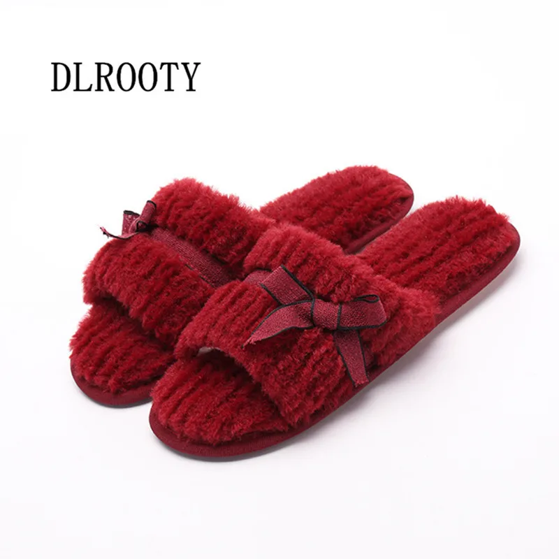 

Women Slippers Winter Warm Indoor Flip Flops 2018 New Fashion Butterfly-knot Silent Non-slip Shoes Woman Slides Flat Casual