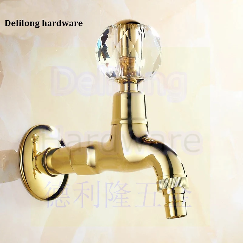 

European style gold washing machine faucet antique gold-plated crystal faucet brass Lengthen single cold fast open faucet