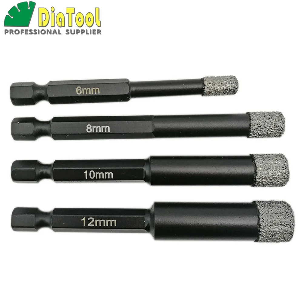 DIATOOL 4pcs (6+8+10+12mm) Vacuum Brazed Diamond Core Bits Qucik Fitting Shank Dry Drilling Bits Professional Quality Hole Saw
DIATOOL 4pcs (6+8+10+12mm) Vacuum Brazed Diamond Core Bits Qucik Fitting Shank Dry Drilling Bits Professional Quality Hole Saw