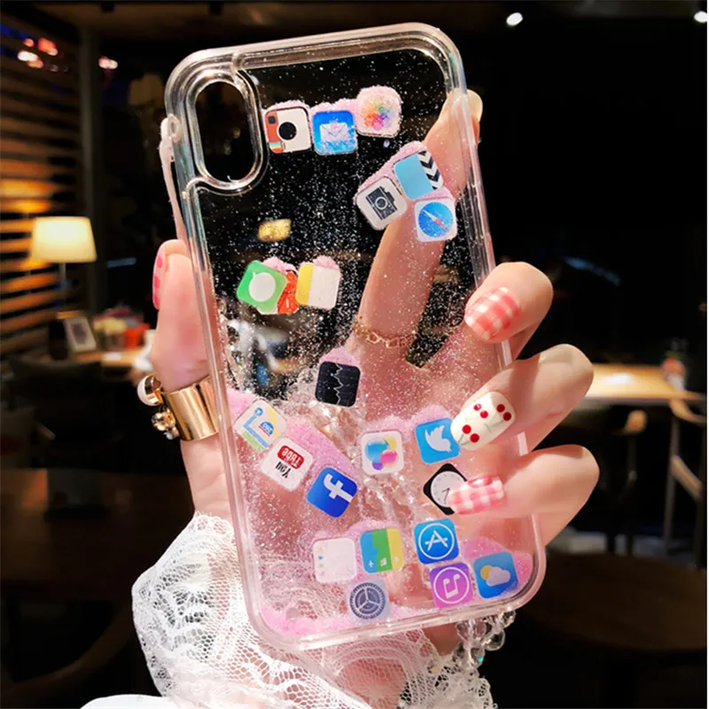 Luxury Dynamic Liquid Quicksand Soft Cover Case for iPhone 6 6S 7 8 Plus X XR XS Max Phone Cases App Capa ipone 8plus shell