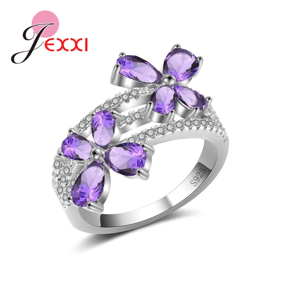Sweet Lovely Girl Gift Ring 925 Sterling Silver Two Flower Shape Cubic Zircon Women Wedding Engagement Dance Party Jewelry | Украшения и