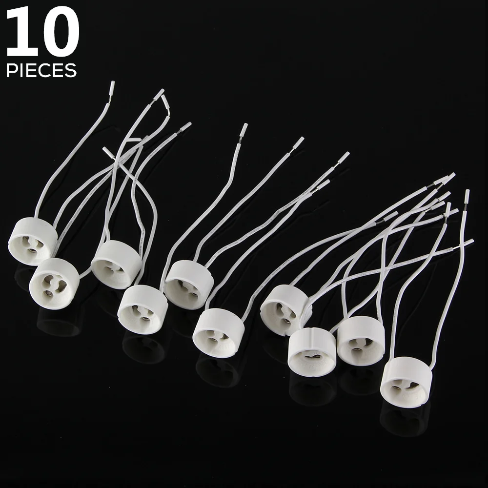 

10PCS YouOkLight Ceramic GU10 Lamp Holder Cable Light Bulb Socket Wrapped Lead Wires Round Lighting Accessory Wire Connector