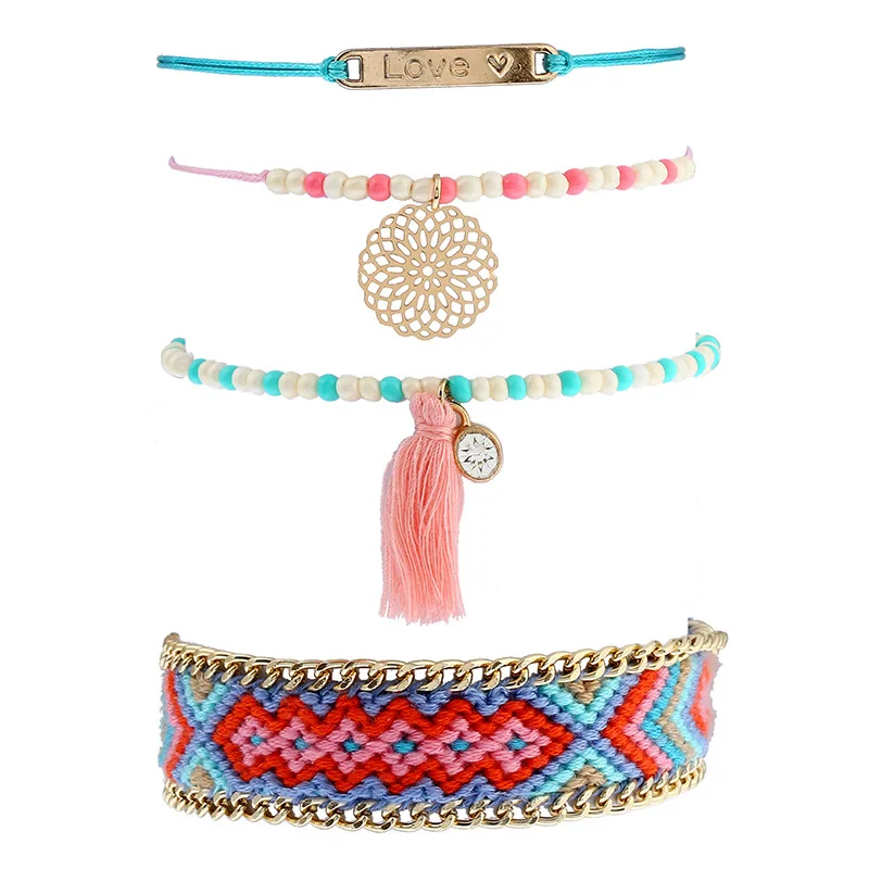 Bohemian Woven Bracelets Sets Mini Beads Round Flower Letter Tassel Charms Bracelets for Women 4pcs/set pulsera hombre
Bohemian Woven Bracelets Sets Mini Beads Round Flower Letter Tassel Charms Bracelets for Women 4pcs/set pulsera hombre