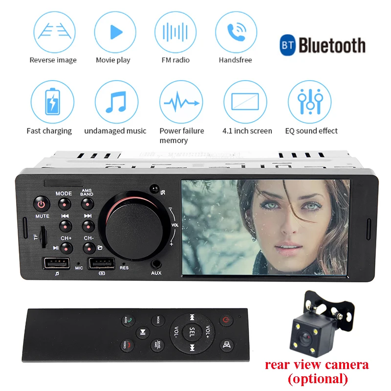 1 Din Автомобильный плеер авторадио USB FM Bluetooth Handsfree MP5 обратное изображение