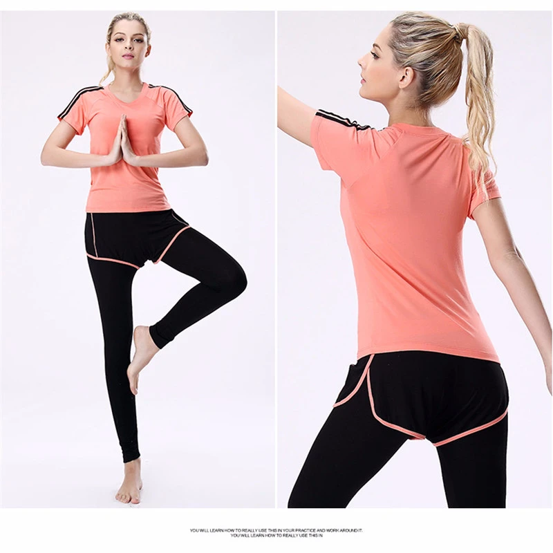 

New Women Two Pieces Set Yoga T-Shirt And Capris Sport Jogging Suits Fitness Gym Tracksuit Clothing Ensemble Jupe Et Haut