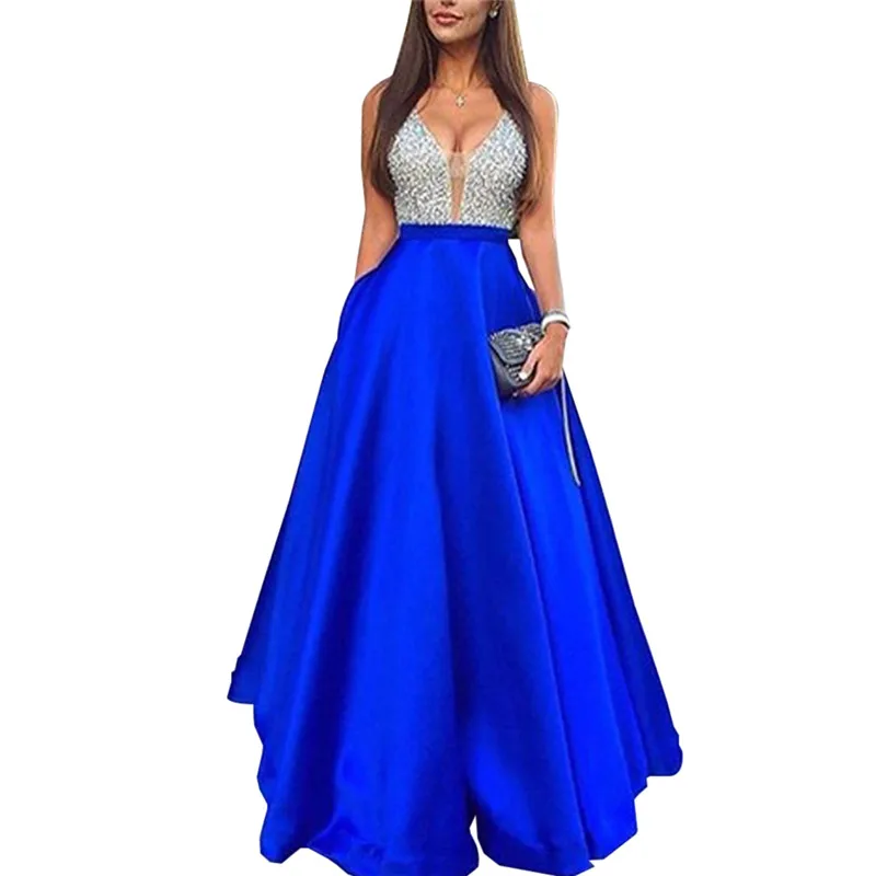 Women's Sexy Sequined Dresses Long Noble Wedding Leaking Back Party Dress Sleeveless Deep V-neck Elegant Blue Mopping Dress
Women's Sexy Sequined Dresses Long Noble Wedding Leaking Back Party Dress Sleeveless Deep V-neck Elegant Blue Mopping Dress
