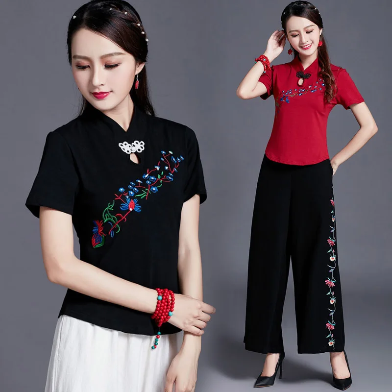 Chinese style women's Mandarin Collar embroidery buttons summer short sleeved T-shirts female girls lady pullover tops shirts
Chinese style women's Mandarin Collar embroidery buttons summer short sleeved T-shirts female girls lady pullover tops shirts