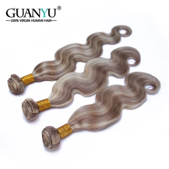 

Guanyuhair Peruvian Remy Hair Piano Color P8/613 3 Bundles Body Wave Ombre Blonde Human Hair Weave Ash Brown Hair With Highlight