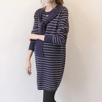 Maternity Women Dress Autumn Long Sleeve Mid-long Sweater New Moms Fashion Shoulder Ribbons Striped Loose Fit Knit Sweater Dress
Maternity Women Dress Autumn Long Sleeve Mid-long Sweater New Moms Fashion Shoulder Ribbons Striped Loose Fit Knit Sweater Dress