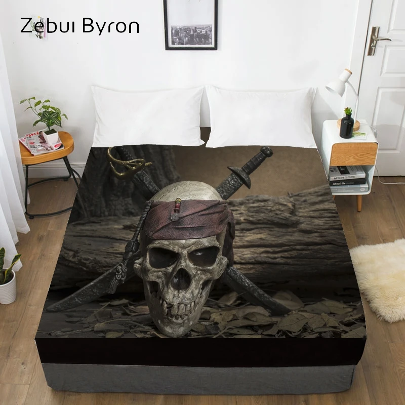 

3D Custom Bed Sheets With Elastic,Fitted Sheet Queen/King,dark pirate skull Mattress Cover 135/150/160x200 bedsheet,drop ship