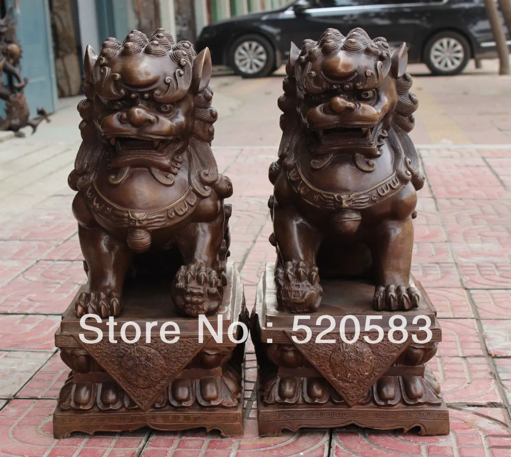 23" Chinese Bronze Fengshui Guardian Foo Fu Dog Phylactery Door Lion Pair Statue
23" Chinese Bronze Fengshui Guardian Foo Fu Dog Phylactery Door Lion Pair Statue