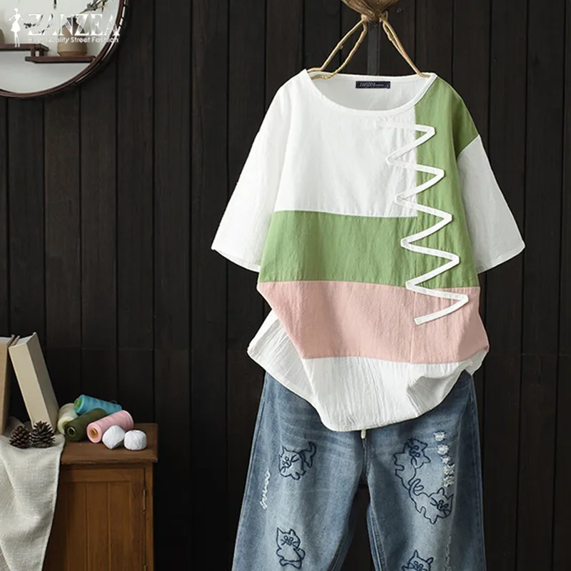 ZANZEA 2019 Summer Top Casual Striped Tunic Women's Linen Blouse Vintage Patchwork Blusas Female O Neck Short Sleeve Shirts Tops
ZANZEA 2019 Summer Top Casual Striped Tunic Women's Linen Blouse Vintage Patchwork Blusas Female O Neck Short Sleeve Shirts Tops