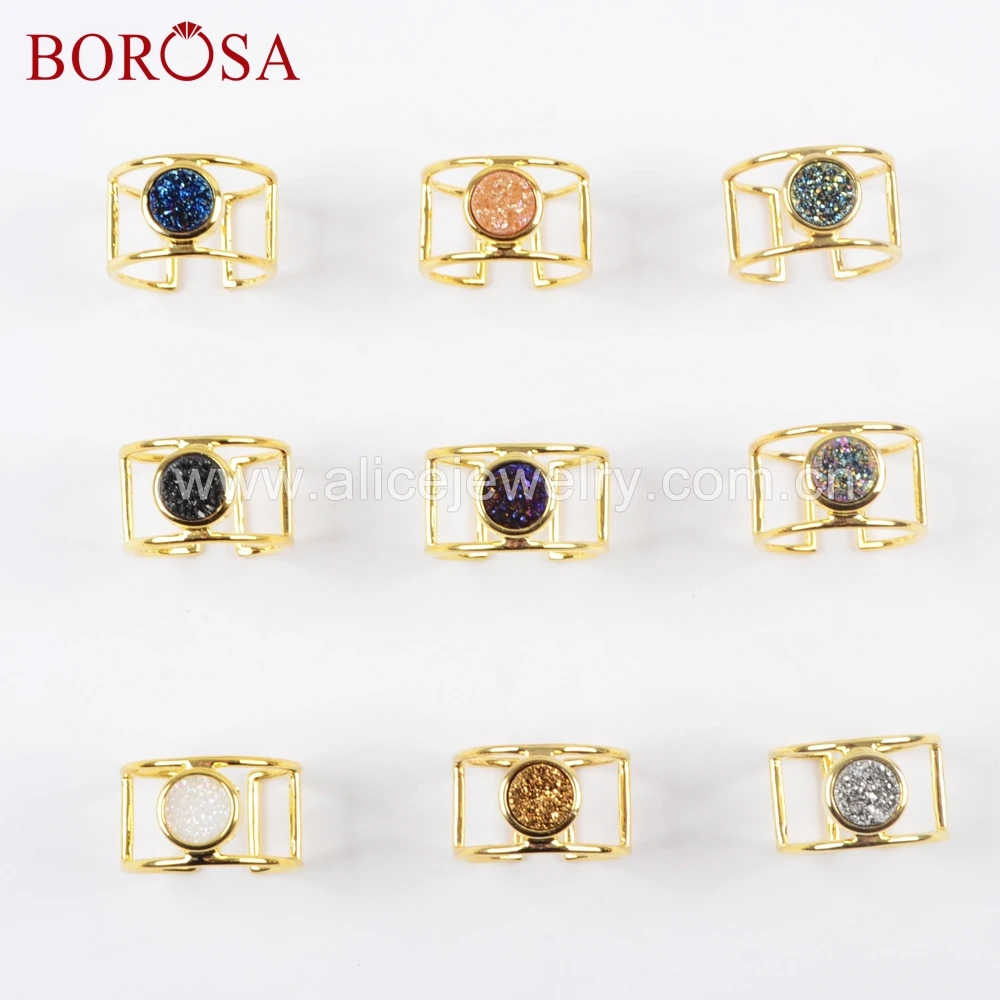 BOROSA Design 10PCS Gold Bezel Rainbow Round Druzy Ring Electroplated Color Natural Druzy Jewelry Adjustable Rings WX1041
BOROSA Design 10PCS Gold Bezel Rainbow Round Druzy Ring Electroplated Color Natural Druzy Jewelry Adjustable Rings WX1041