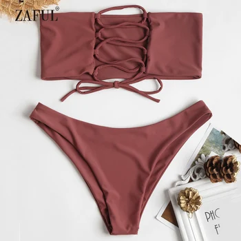 ZAFUL Lace-up Bandeau Bikini Swimwear Women Unlined Swimsuit Sexy Low Waist Solid Strapless Thong Biquni Rosy Finch Bathing Suit
ZAFUL Lace-up Bandeau Bikini Swimwear Women Unlined Swimsuit Sexy Low Waist Solid Strapless Thong Biquni Rosy Finch Bathing Suit