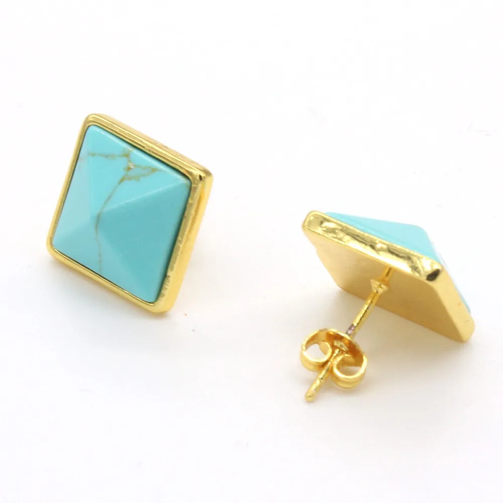 Kraft-beads Popular Light Yellow Gold Color Green Turquoises Earrings Square Pyramid Stud Earrings For Female Jewelry
Kraft-beads Popular Light Yellow Gold Color Green Turquoises Earrings Square Pyramid Stud Earrings For Female Jewelry