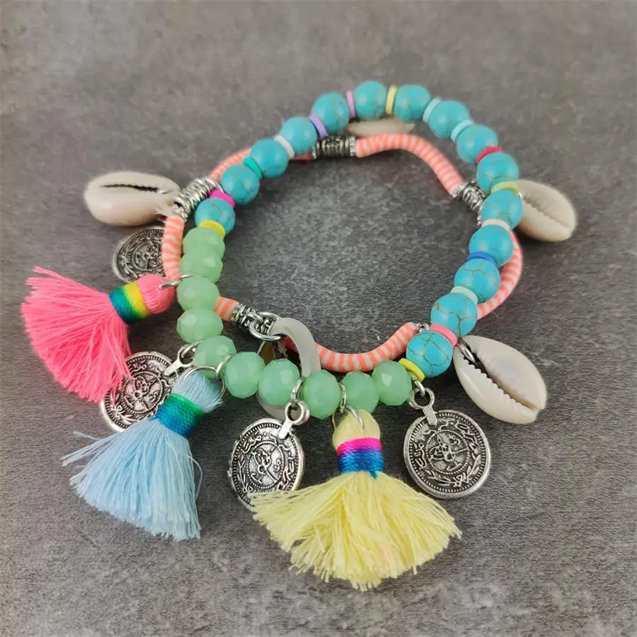 Fashion Multilayer Beads Strand Shell Boho Bracelet Summer Beach Holiday Jewelry Crystal Fimo Stone Mixed Tassel Women Bracelet
Fashion Multilayer Beads Strand Shell Boho Bracelet Summer Beach Holiday Jewelry Crystal Fimo Stone Mixed Tassel Women Bracelet