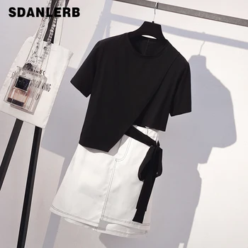 M-3XL 2019 Summer Women Short Sleeves Irregular T-shirt + Skirts 2 Pcs Set Female Casual Suits Oversize
M-3XL 2019 Summer Women Short Sleeves Irregular T-shirt + Skirts 2 Pcs Set Female Casual Suits Oversize