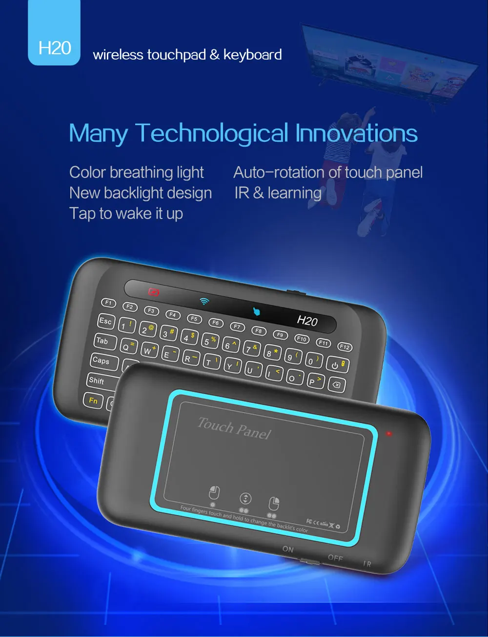 H20 Touchpad Backlit Wireless Keyboard Remote Control For Mac