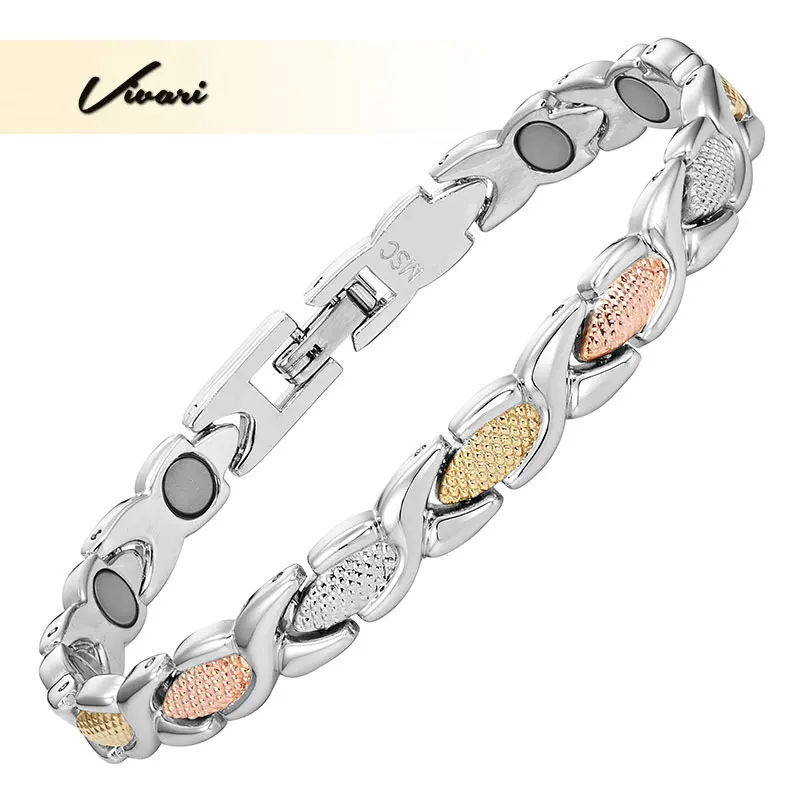 

Vivari Luxury Magnetic Bracelet For Women 3-Tone Colors Chain Cross Pattern Zinc Alloy Bio Energy Health Women Jewelry Trinket
