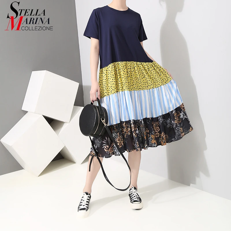 New 2019 Korean Style Women Summer Printed Dress O Neck Patchwork Short Sleeve Female Casual Wear A-Line Dress Robe Femme 5088
New 2019 Korean Style Women Summer Printed Dress O Neck Patchwork Short Sleeve Female Casual Wear A-Line Dress Robe Femme 5088
