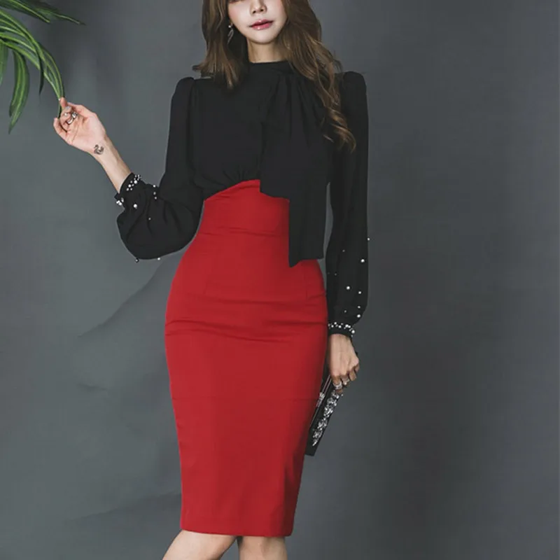 2019 Spring Summer New Elegant Beading Patchwork Long Sleeve Slim Pencil Dress Office Lady Work Formal Party Dress Autumn
2019 Spring Summer New Elegant Beading Patchwork Long Sleeve Slim Pencil Dress Office Lady Work Formal Party Dress Autumn