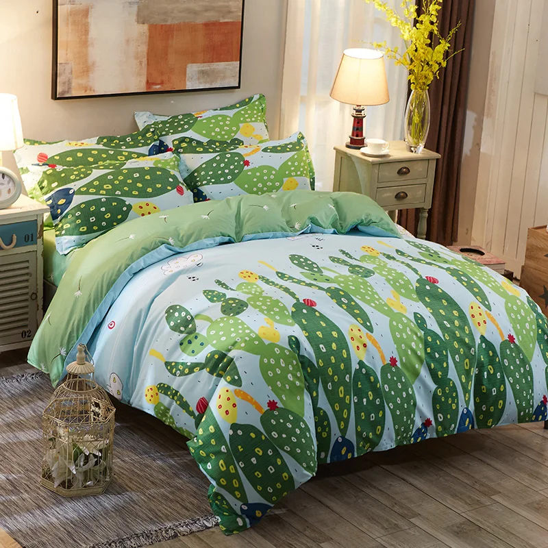 Cactaceae bedding set Mans Stripe duvet cover set summer Green sheet, pillowcase&duvet cover set white black star bed linen set 37