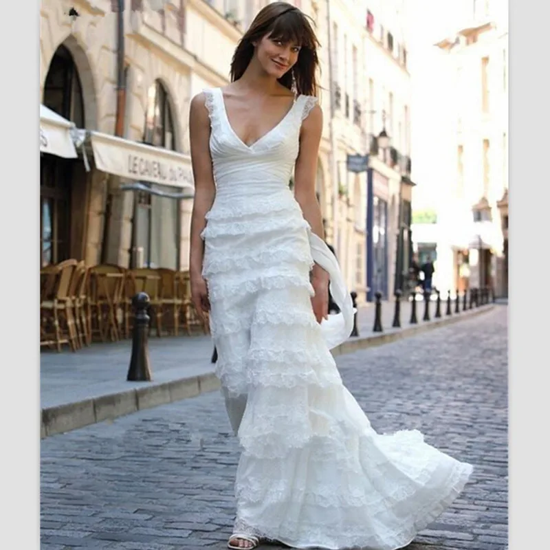Sexy V Neck White Lace Wedding Dresses 2016 New Spaghetti Floor Length Beach Wedding Gowns Custom Robe De Mariee Free Shipping
Sexy V Neck White Lace Wedding Dresses 2016 New Spaghetti Floor Length Beach Wedding Gowns Custom Robe De Mariee Free Shipping