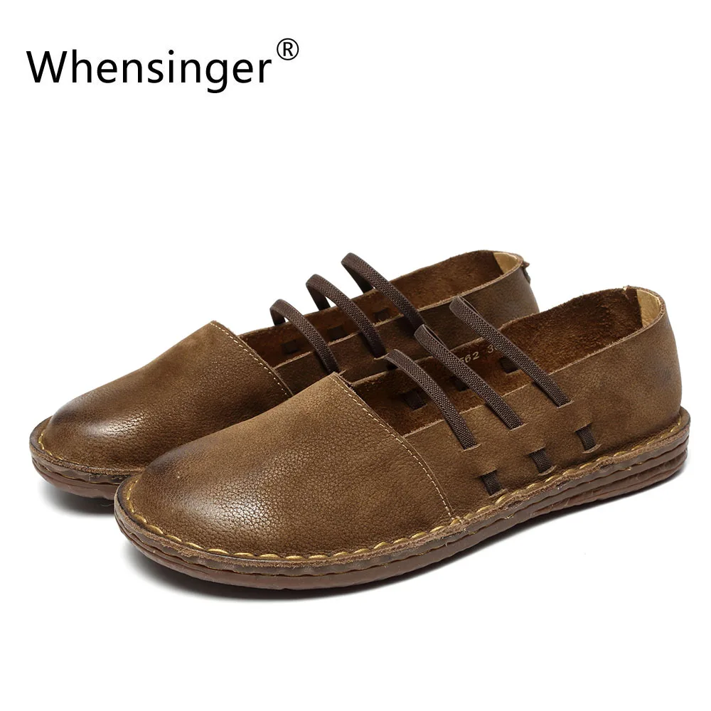 Whensinger - 2018 New Spring Women Shoes Genuine Leather Slip-On Flats Round Toe Design 8562