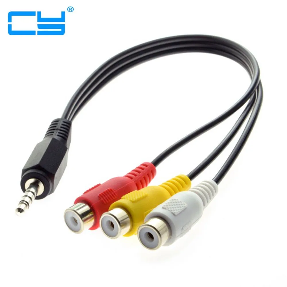 

5pcs 3.5mm 1/8 "Macho Cabo AUX Carro Estereo para 3 RCA Femea AV Audio Video Composite Cabo 20 cm