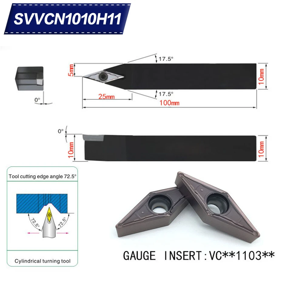SVVCN1010H11 72.5 Degrees External Turning Tool Holder For VCMT110304 VCMT110308 Used on CNC Lathe Machine
SVVCN1010H11 72.5 Degrees External Turning Tool Holder For VCMT110304 VCMT110308 Used on CNC Lathe Machine