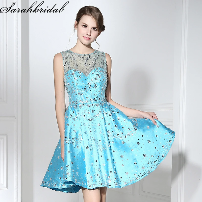 New Arrival Sky Blue Mini Homecoming Dresses Glitter Sequined Stars Satin O-Neck Above Knee Length Gala Party Gowns LSX389
New Arrival Sky Blue Mini Homecoming Dresses Glitter Sequined Stars Satin O-Neck Above Knee Length Gala Party Gowns LSX389