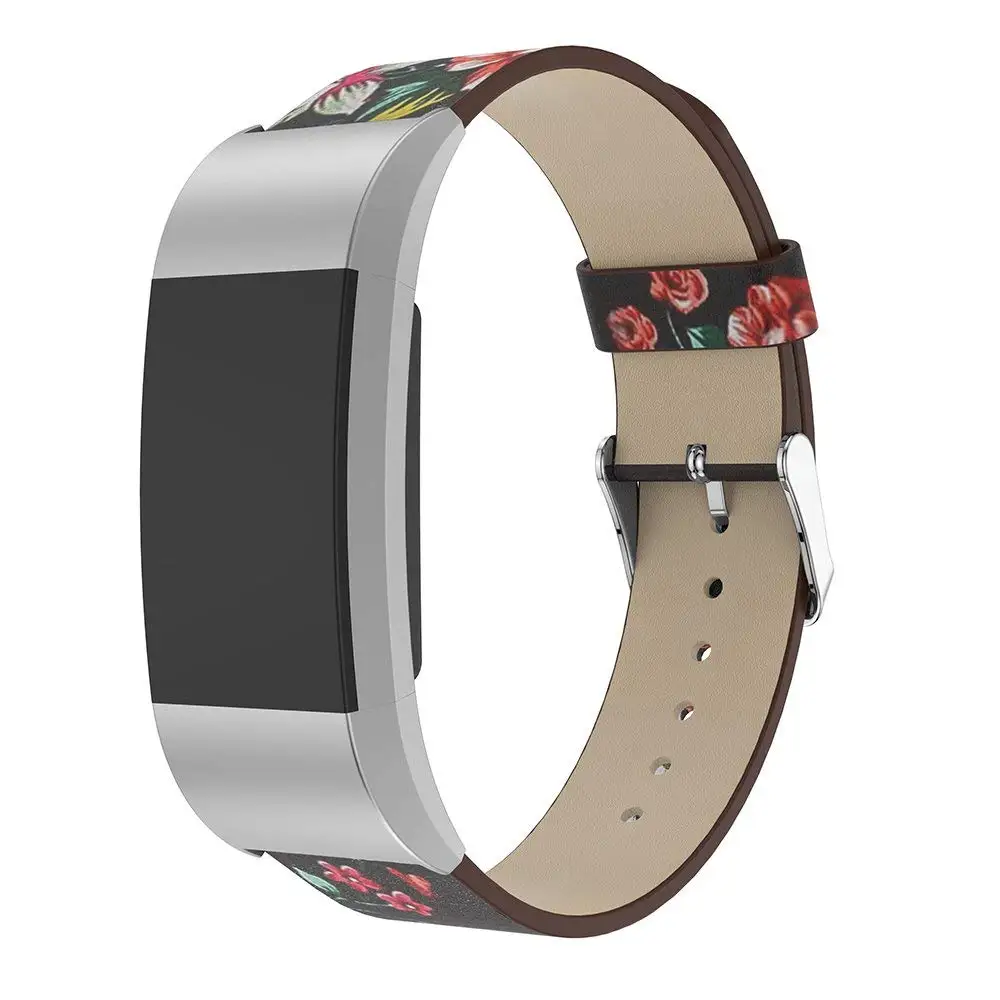 Genuine Leather Replacement Band Straps for Fitbit Charge 2 Smartwatch Pastoral Flowers Printed Bracelet Wristband 9.6 (8)