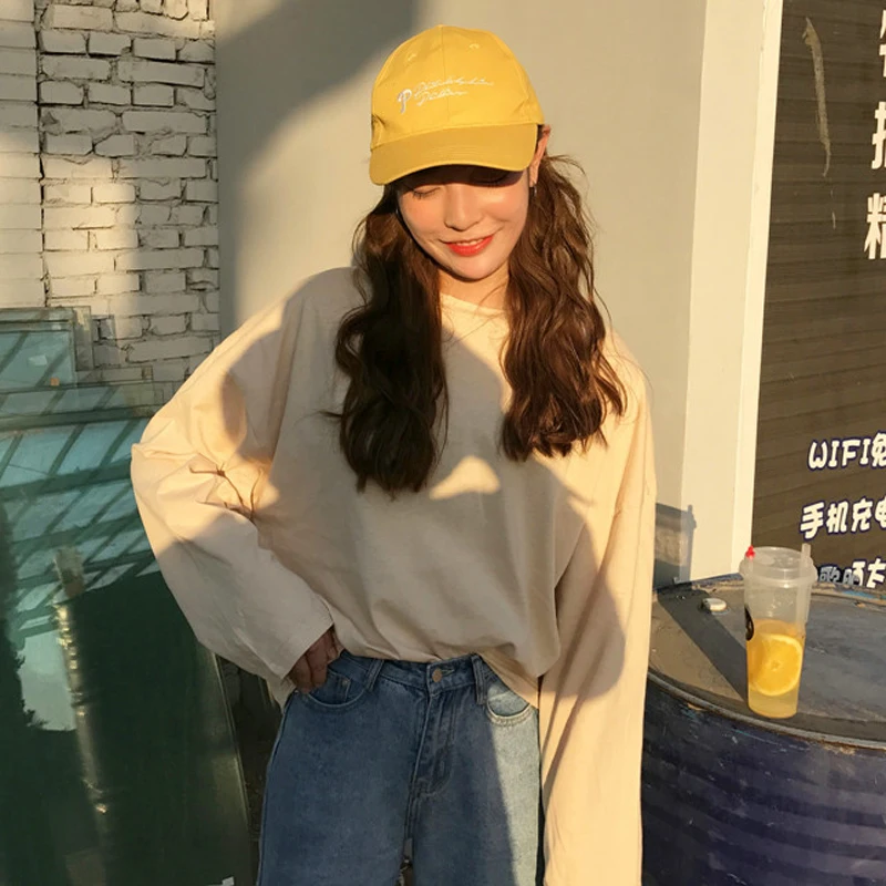 Korean Classic Solid Long Sleeve Ladies T shirt harajuku T-shirts Women Simple Tops Chic Loose Trendy Soft Womens Leisure Tshirt
Korean Classic Solid Long Sleeve Ladies T shirt harajuku T-shirts Women Simple Tops Chic Loose Trendy Soft Womens Leisure Tshirt