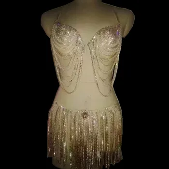 White Sparkly Rhinestones Bikini Outfit 2 Pieces Set Costume Singer Stage Performance Wear Evening Crystals Chains Sexy Outfits
White Sparkly Rhinestones Bikini Outfit 2 Pieces Set Costume Singer Stage Performance Wear Evening Crystals Chains Sexy Outfits