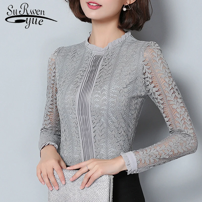 New 2018 fashion lace women blouse shirt long sleeve slim gray women's clothing plus size hollow out women tops bluasa C903 30
New 2018 fashion lace women blouse shirt long sleeve slim gray women's clothing plus size hollow out women tops bluasa C903 30