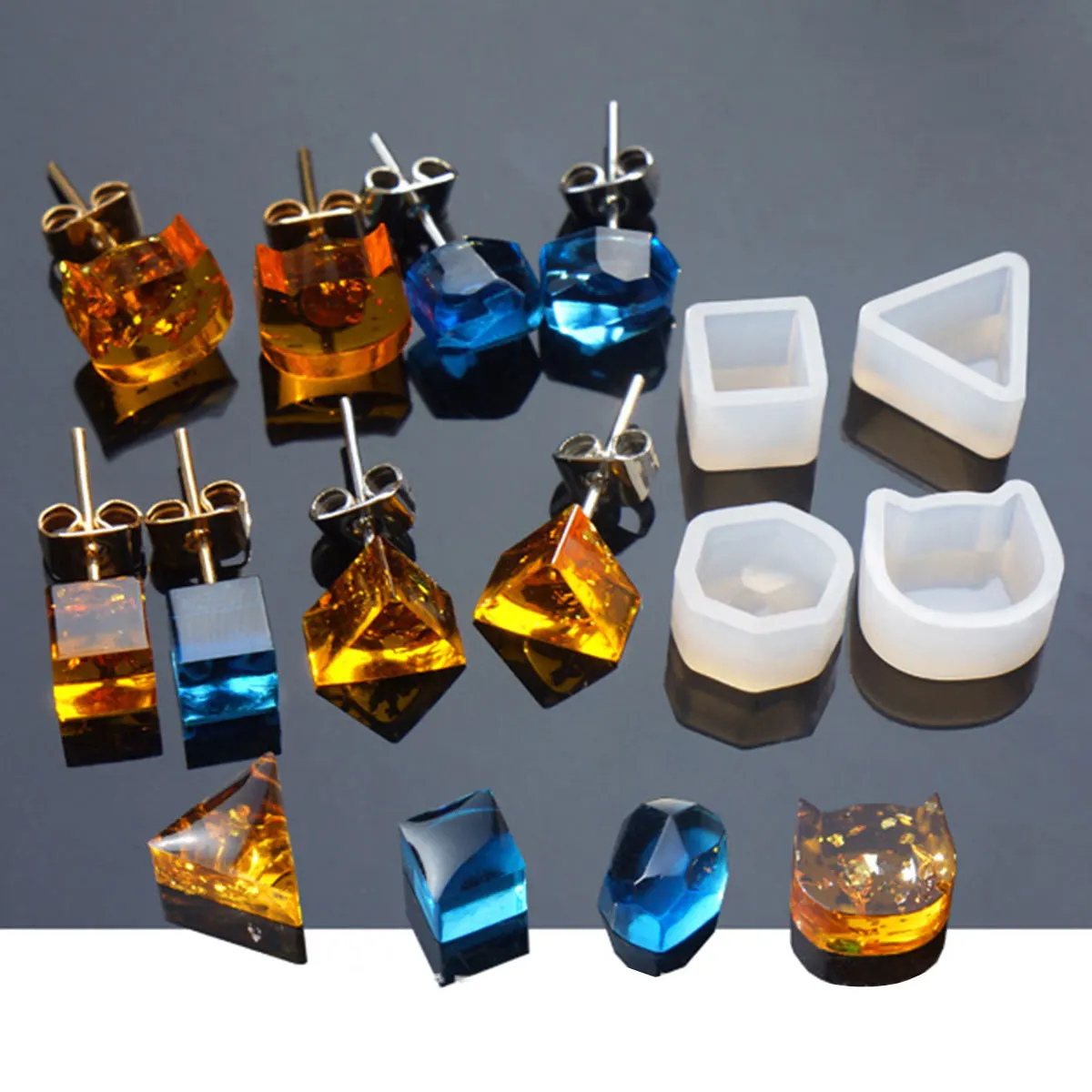 

Doreen Box Silicone Resin Mold For Jewelry Making Cat Square Triangle 3D White Mold Handmade DIY Making Stud Earrings Jewelry