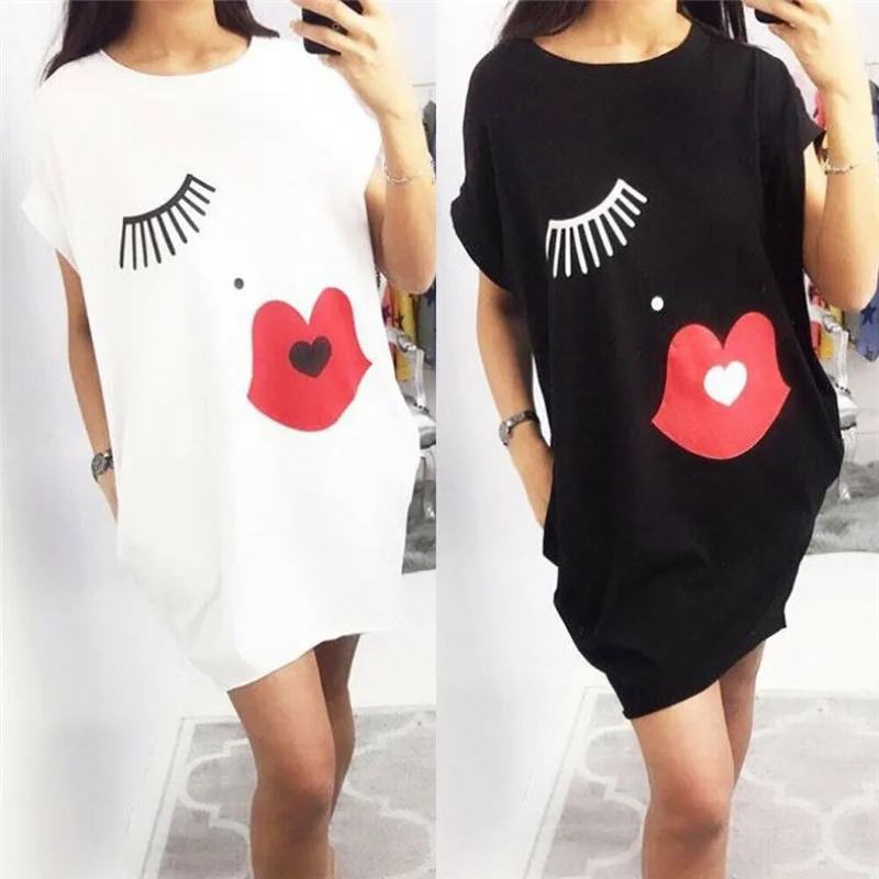 Short Sleeve Loose T Shirt Dress For Ladies 2019 Summer Dress Women Boho Lips Casual Cotton Mini Wrap Dresses Female Vestiods
Short Sleeve Loose T Shirt Dress For Ladies 2019 Summer Dress Women Boho Lips Casual Cotton Mini Wrap Dresses Female Vestiods