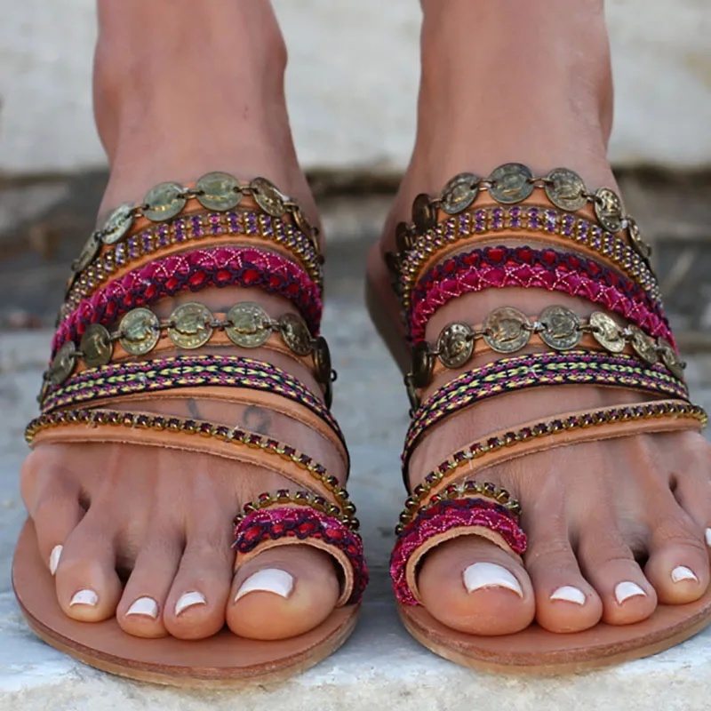 sandalias mujer 2018 Summer Women Gladiator Sandals Rome Flat Heel Slippers Woman Beach Rhinestone Shoes Ladies Bohemian Sandals (2)