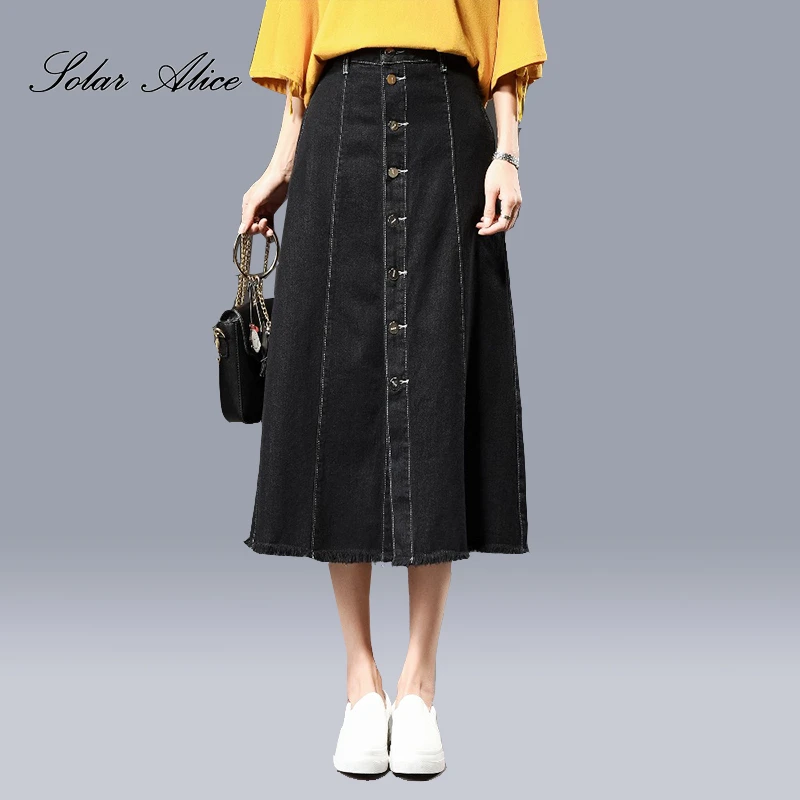 SOLAR ALICE 2019 Casual Empire Single Breasted Women Skirts Womens Pockets Blue and Black Mid-Calf Denim Plus Size A-Line Skirt
SOLAR ALICE 2019 Casual Empire Single Breasted Women Skirts Womens Pockets Blue and Black Mid-Calf Denim Plus Size A-Line Skirt
