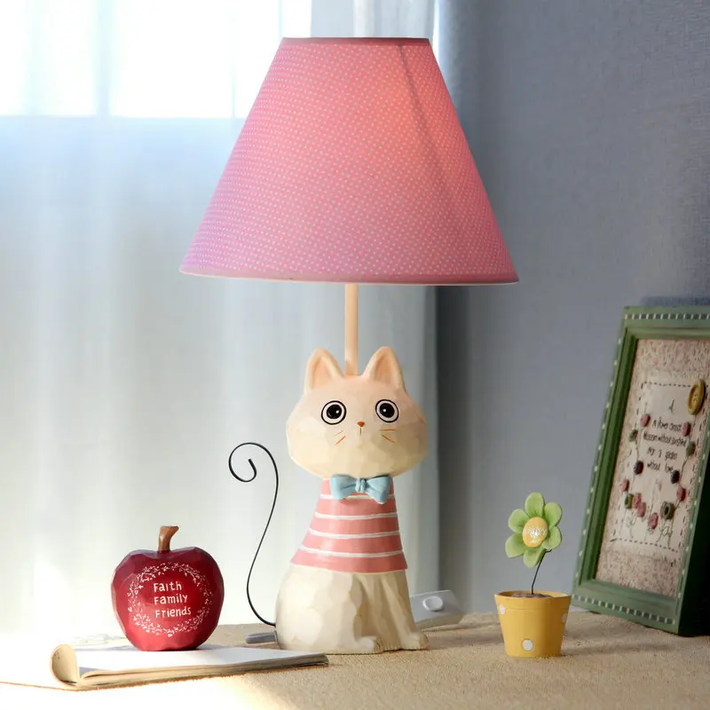Image Child Bedroom Table Lamps Cartoon Cute Cat Model Iron Tail Fashion Creative Novelty Desk Lamp Home Children Reading Light