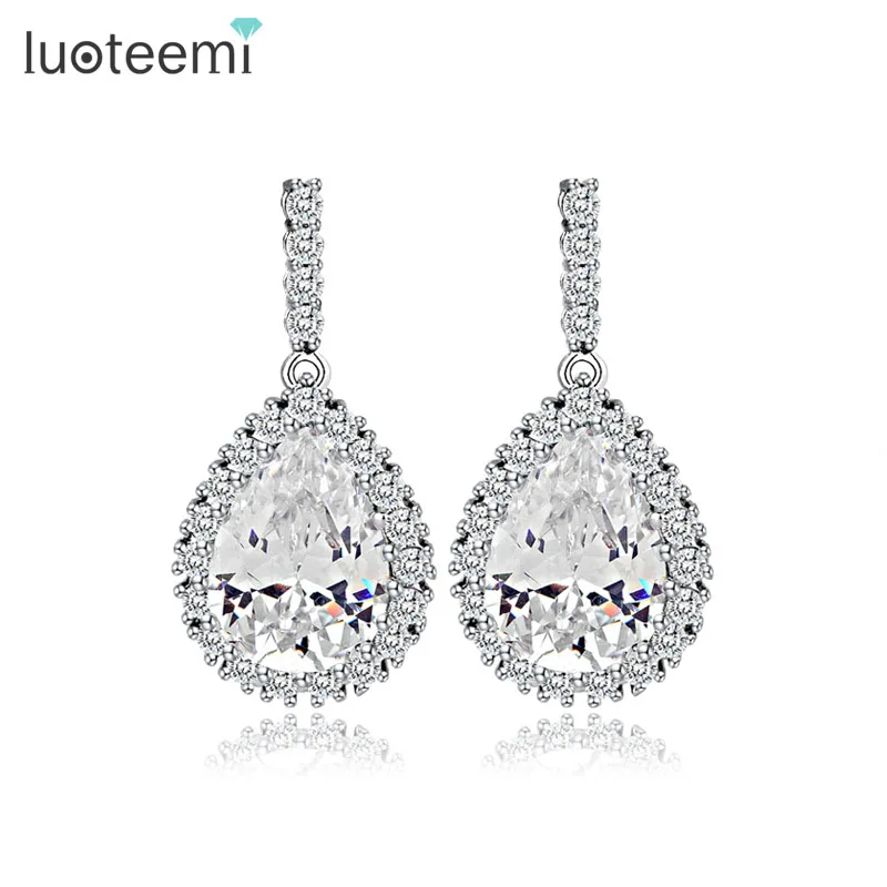 Image High Quality CZ Waterdrop Earrings Bridal Earrings Zircon Jewelry for Women White Gold Plated