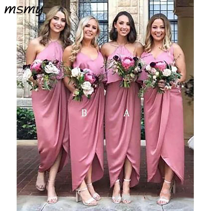 Elegant Hight Low Bridesmaid Dresses Sleeveless Ruched Cheap Bridesmaid Dresses Custom Made
Elegant Hight Low Bridesmaid Dresses Sleeveless Ruched Cheap Bridesmaid Dresses Custom Made