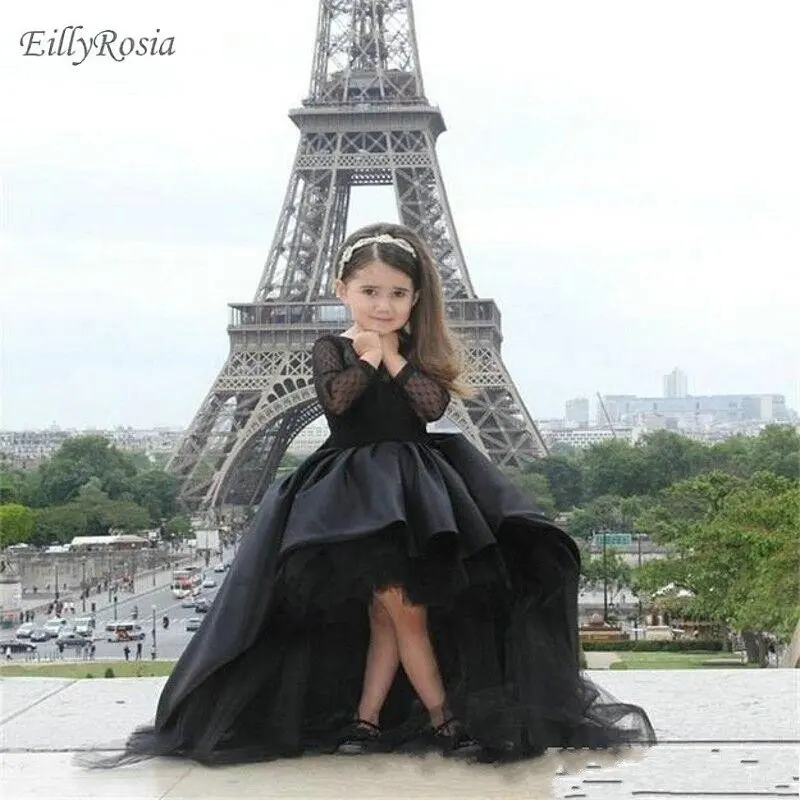 Black High Low Girls Pageant Dresses Evening Ball Gown Short Front Long Back Tulle Satin Lace Long Sleeves Kids Evening Gowns
Black High Low Girls Pageant Dresses Evening Ball Gown Short Front Long Back Tulle Satin Lace Long Sleeves Kids Evening Gowns