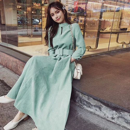 Vintage High Cold Fan Temperament Dress Waist Button Solid Ankel-length Dresses Korean Novelty Chic Corduroy Dresses
Vintage High Cold Fan Temperament Dress Waist Button Solid Ankel-length Dresses Korean Novelty Chic Corduroy Dresses