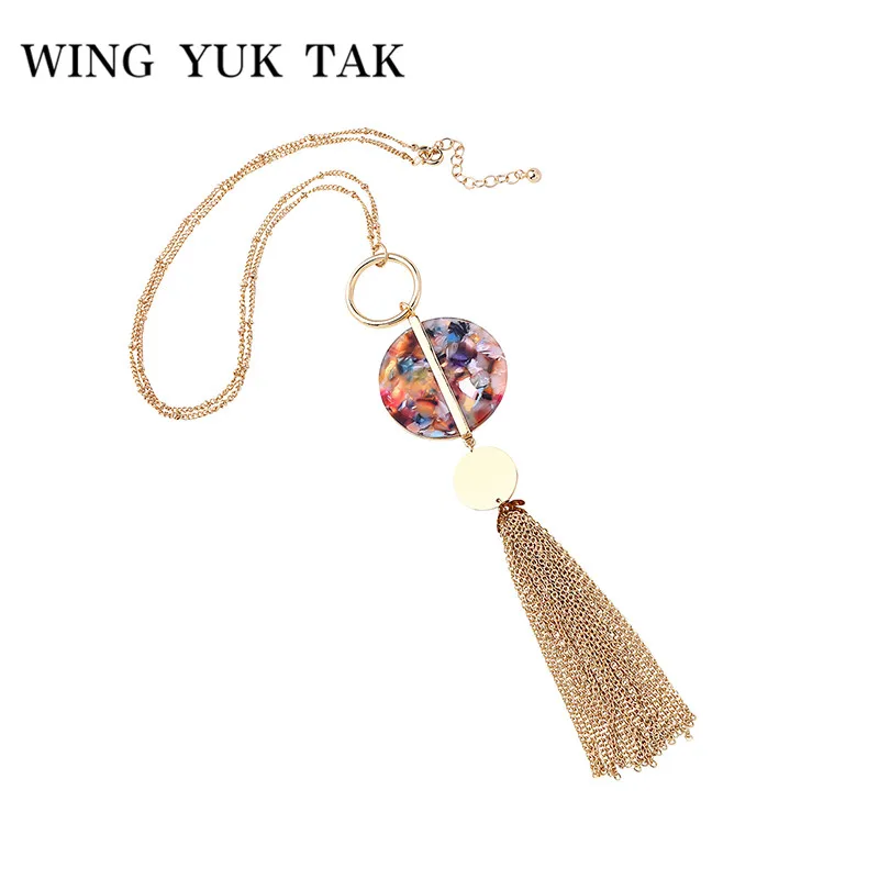 wing yuk tak Bohemia Gold Color Tassel Necklace For Women Round Acrylic Long Pendant Necklace Fashion Jewelry 2019 
wing yuk tak Bohemia Gold Color Tassel Necklace For Women Round Acrylic Long Pendant Necklace Fashion Jewelry 2019