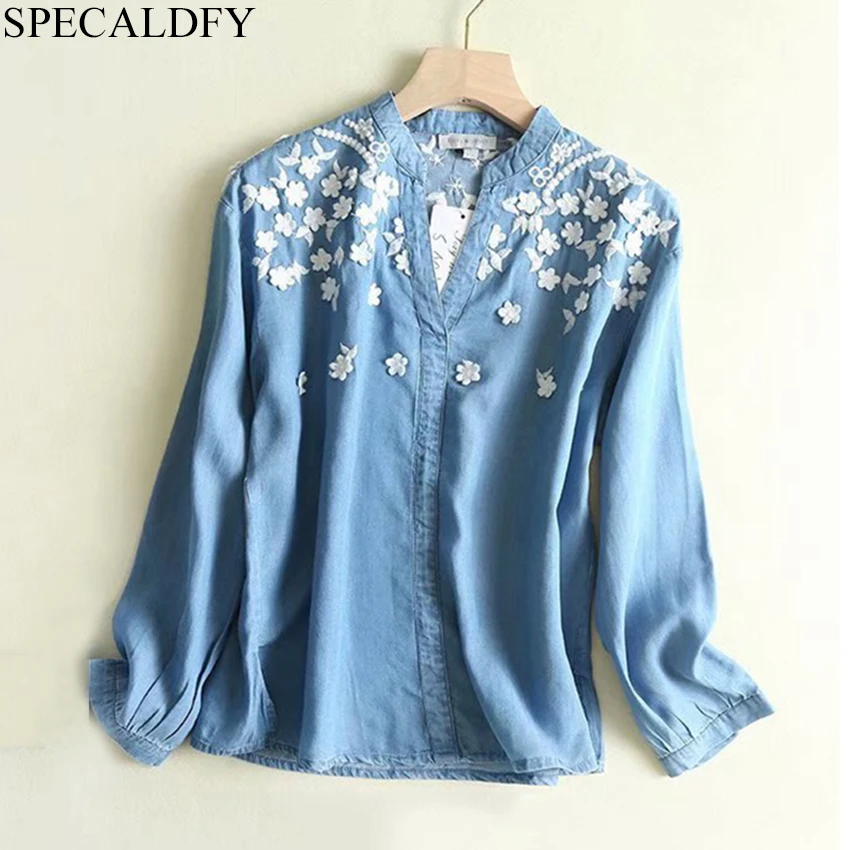 Ladies Denim Top Blouse Women Long Sleeve Floral Embroidery Shirts Tops 2019 Spring Casual Tencel Blouse Et Chemisier Femme
Ladies Denim Top Blouse Women Long Sleeve Floral Embroidery Shirts Tops 2019 Spring Casual Tencel Blouse Et Chemisier Femme