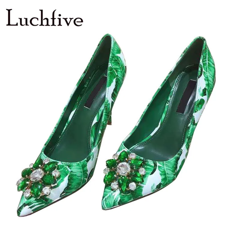 Luxury Rhinestone Thin High Heeled Women Pumps Print Pattern Pointed Toe Party Shoes Green Shallow Jeweled Zapatos Mujer
Luxury Rhinestone Thin High Heeled Women Pumps Print Pattern Pointed Toe Party Shoes Green Shallow Jeweled Zapatos Mujer