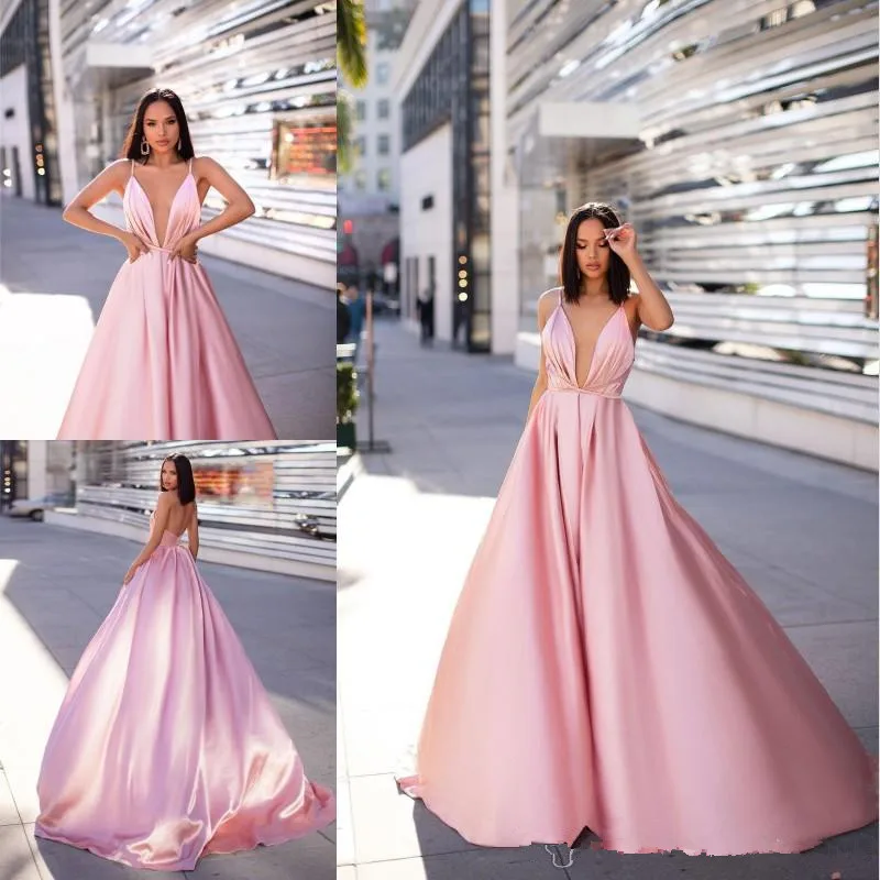 Sexy Open Back Pink Evening Dresses 2019 Simple Designed A Line Spaghetti Strap Long Satin Prom Gowns Celebrity Pageant Wears
Sexy Open Back Pink Evening Dresses 2019 Simple Designed A Line Spaghetti Strap Long Satin Prom Gowns Celebrity Pageant Wears