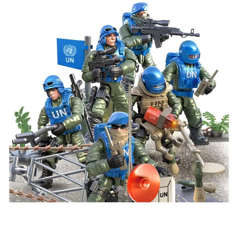 6pcs/lot Military series UN peacekeeping forces Special Police Team army Soldier Building Blocks children Gifts
6pcs/lot Military series UN peacekeeping forces Special Police Team army Soldier Building Blocks children Gifts
